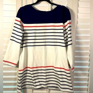 Lands End Shirt Womens Medium Multi Striped Nautical 3/4 Sleeve Top Boat Neck